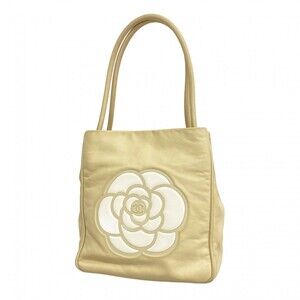 CHANEL Cream Lambskin Leather Shoulder Bag